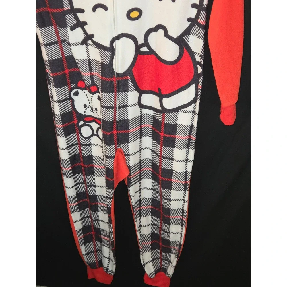 Kids Hello‎ Kitty Plaid Hooded Pajama Onepiece Sleepwear S 6/6x Red Black White